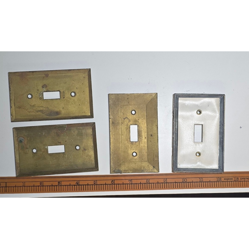 Vintage Brass Light Switch Plate Covers Set 4 Ornate Filigree & Beveled Patina